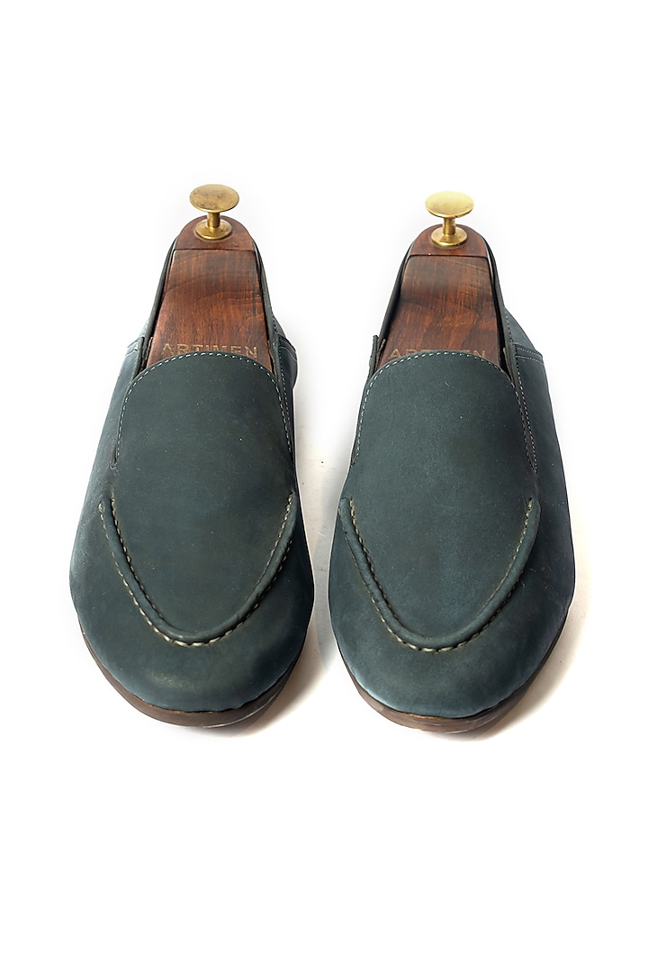 Blue Leather Breck Loafers by ARTIMEN
