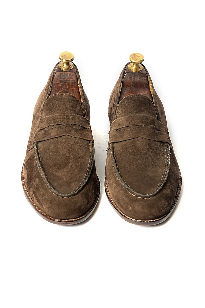 Brown Handcrafted Penny Loafers by ARTIMEN