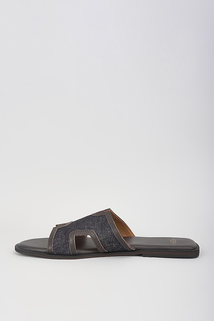Dark Blue Denim Leather Slippers by ARTIMEN at Pernia's Pop Up Shop
