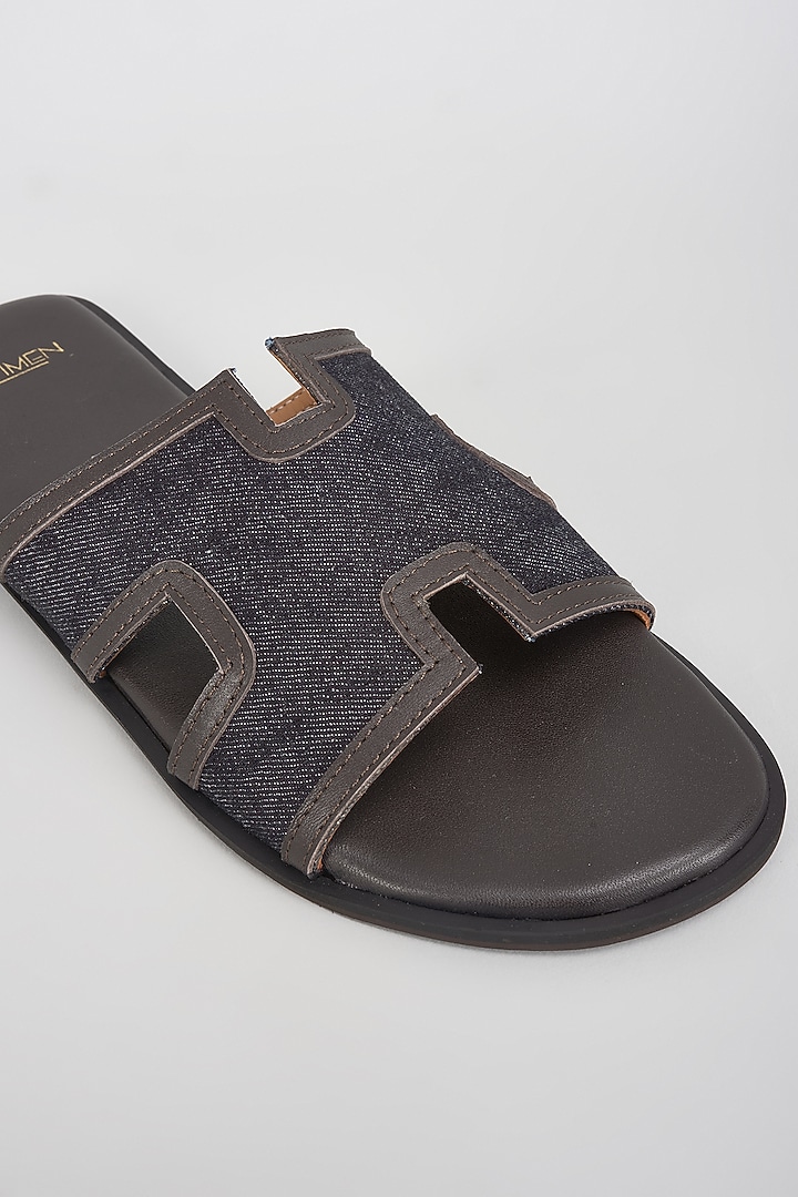 Dark Blue Denim Leather Slippers by ARTIMEN at Pernia's Pop Up Shop