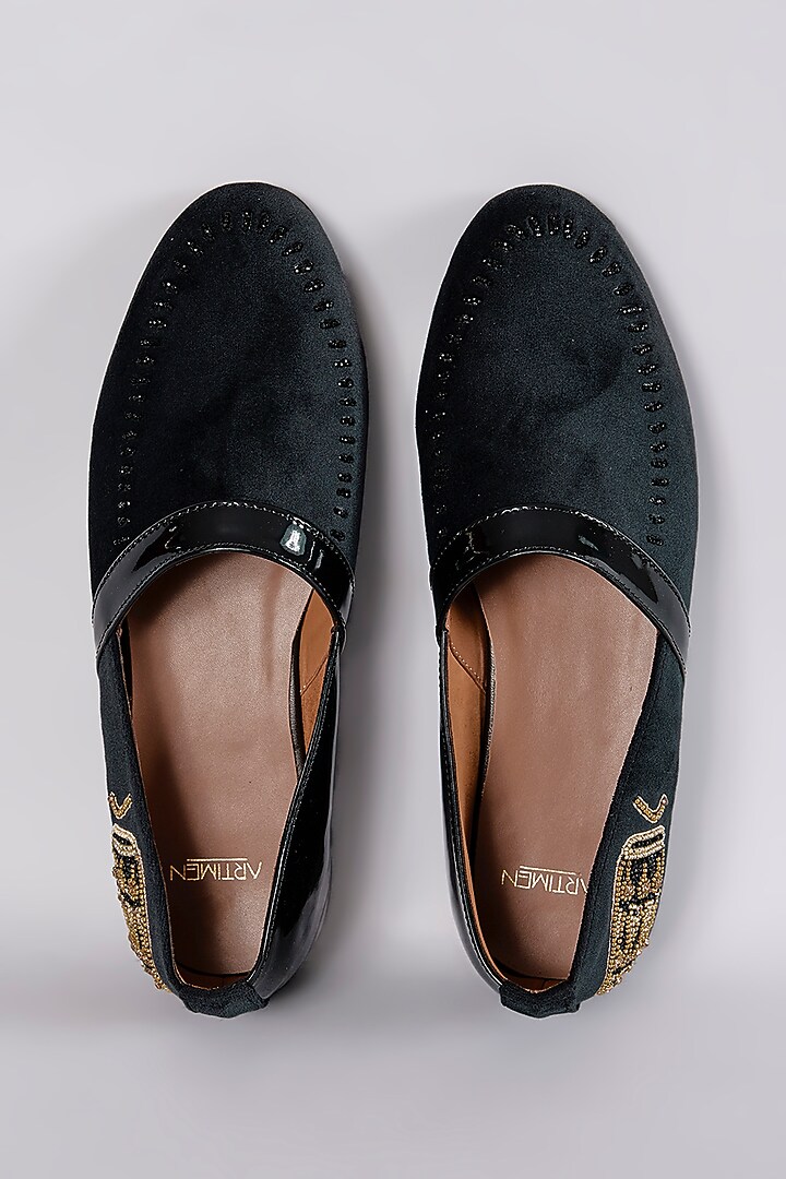 Black Velvet Hand Embroidered Shoes by ARTIMEN at Pernia's Pop Up Shop