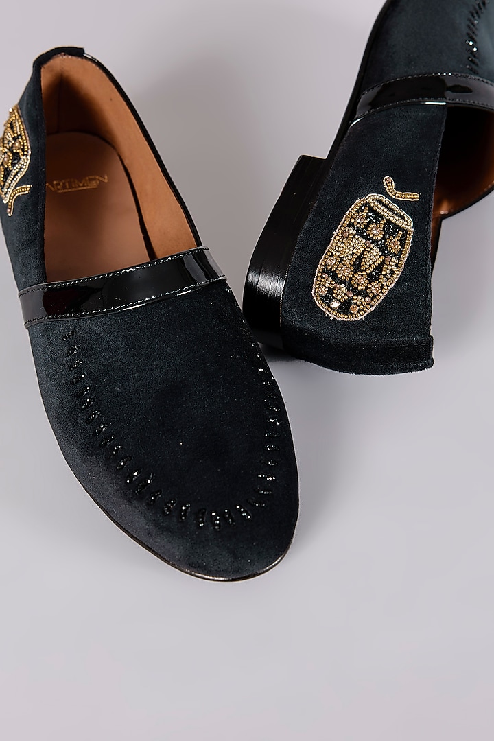 Black Velvet Hand Embroidered Shoes by ARTIMEN at Pernia's Pop Up Shop