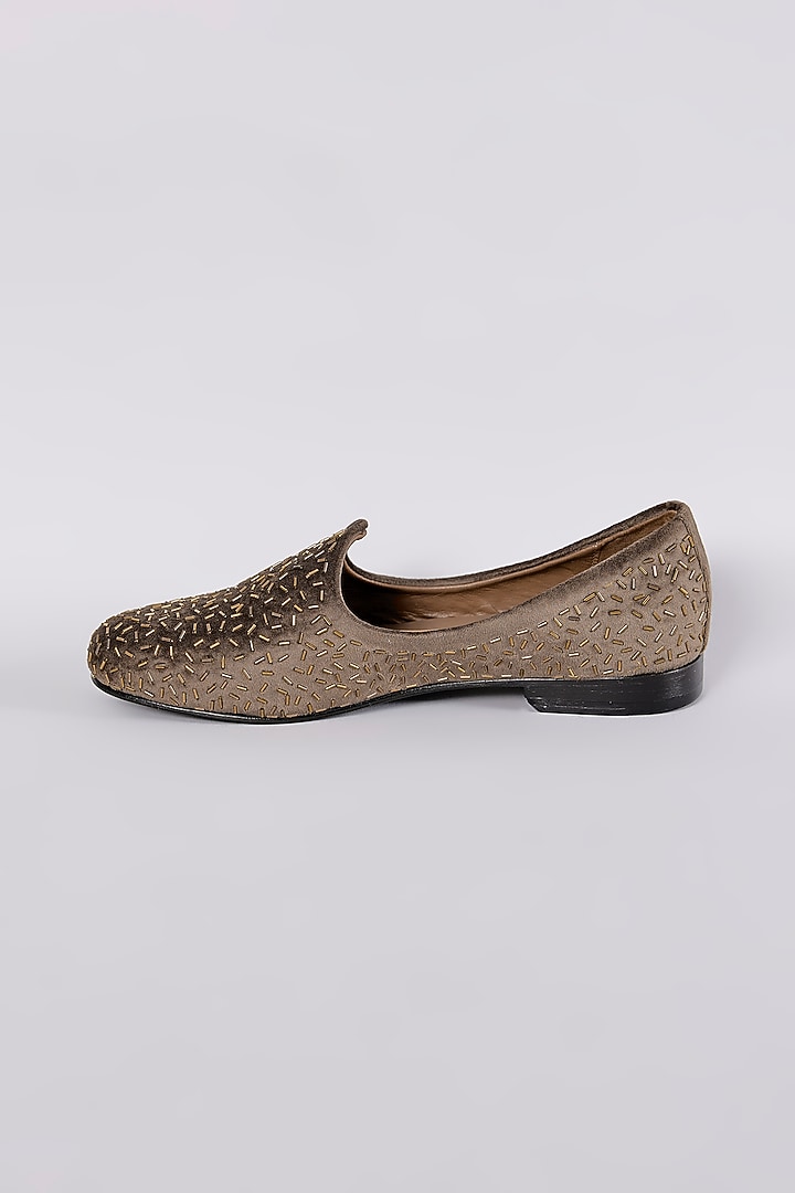 Brown Velvet Hand Embroidered Loafers by ARTIMEN at Pernia's Pop Up Shop