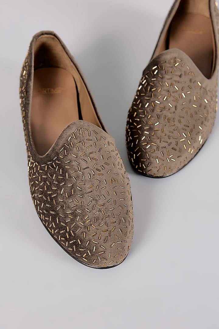 Brown Velvet Hand Embroidered Loafers by ARTIMEN at Pernia's Pop Up Shop