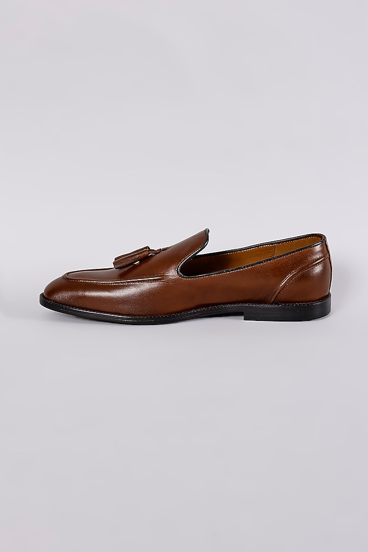 Brown Leather Handcrafted Loafers by ARTIMEN at Pernia's Pop Up Shop