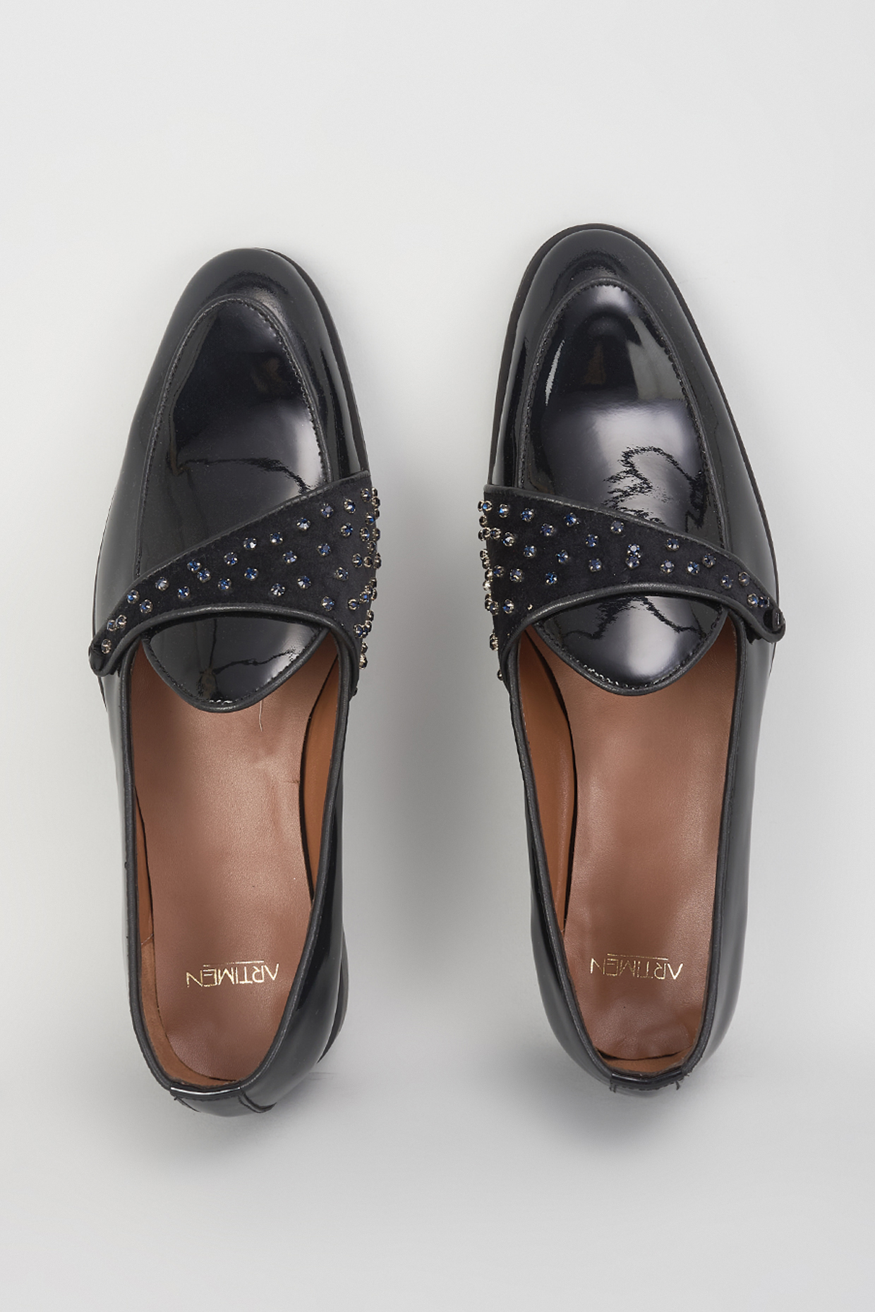 Black Leather Hand Embroidered Shoes by ARTIMEN