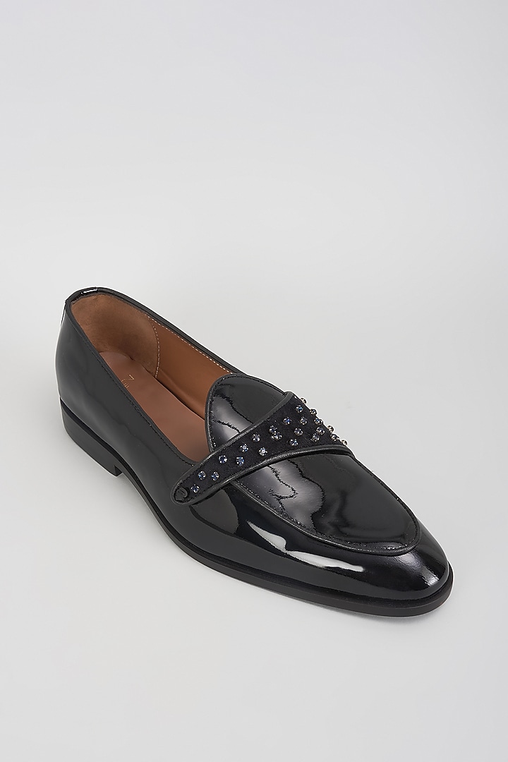 Black Leather Hand Embroidered Shoes by ARTIMEN at Pernia's Pop Up Shop