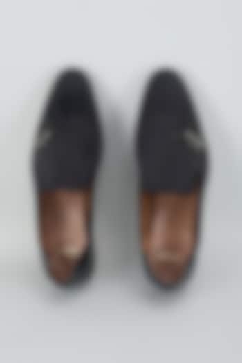 Black Velvet & Leather Hand Embroidered Shoes by ARTIMEN at Pernia's Pop Up Shop