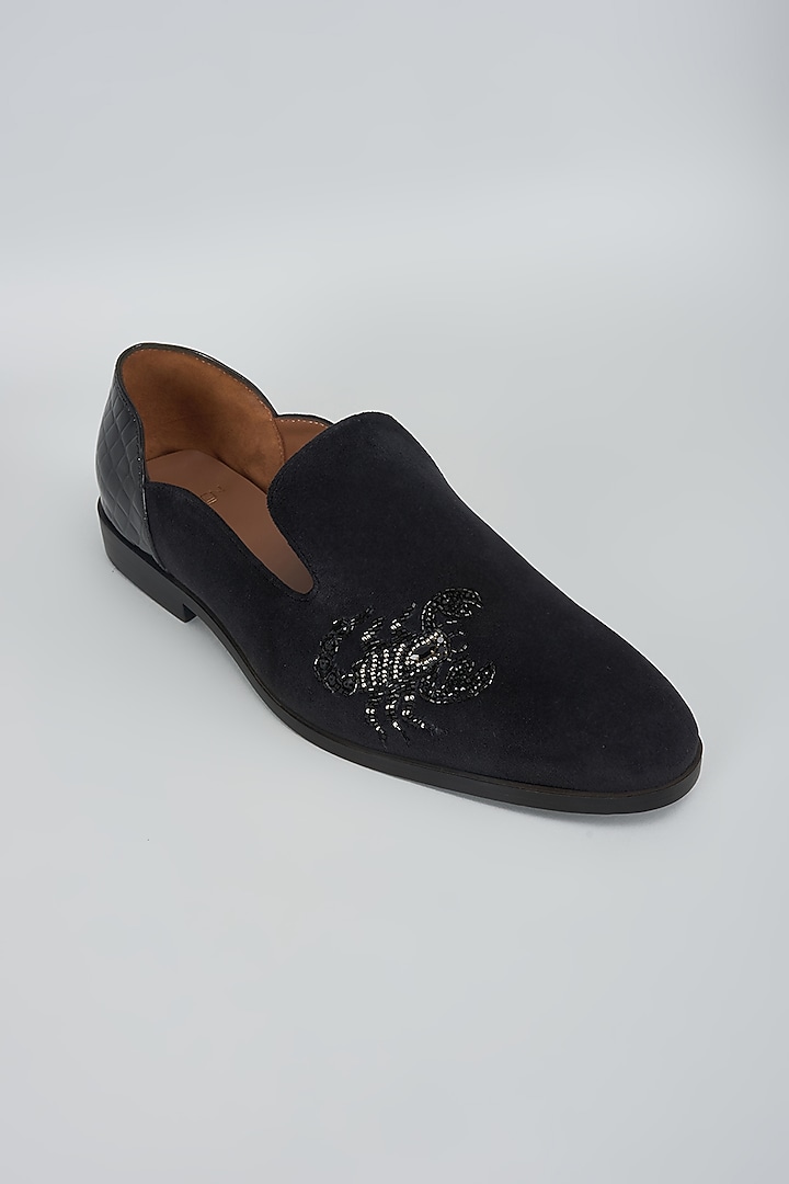 Black Velvet & Leather Hand Embroidered Shoes by ARTIMEN at Pernia's Pop Up Shop