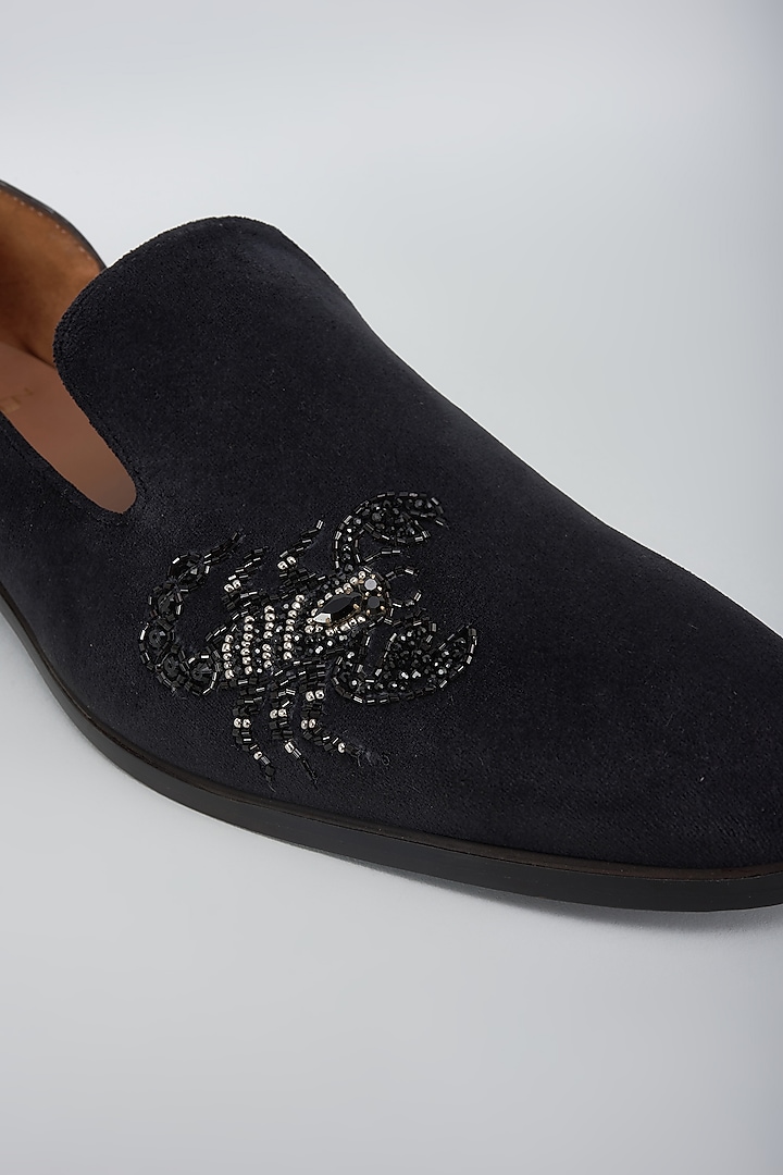 Black Velvet & Leather Hand Embroidered Shoes by ARTIMEN at Pernia's Pop Up Shop