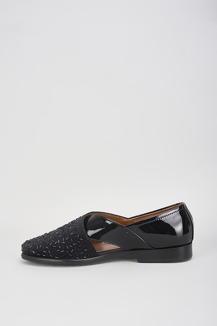 Black Velvet & Patent Leather Hand Embroidered Shoes by ARTIMEN at Pernia's Pop Up Shop