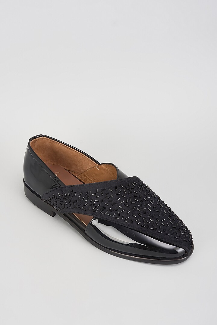 Black Velvet & Patent Leather Hand Embroidered Shoes by ARTIMEN at Pernia's Pop Up Shop