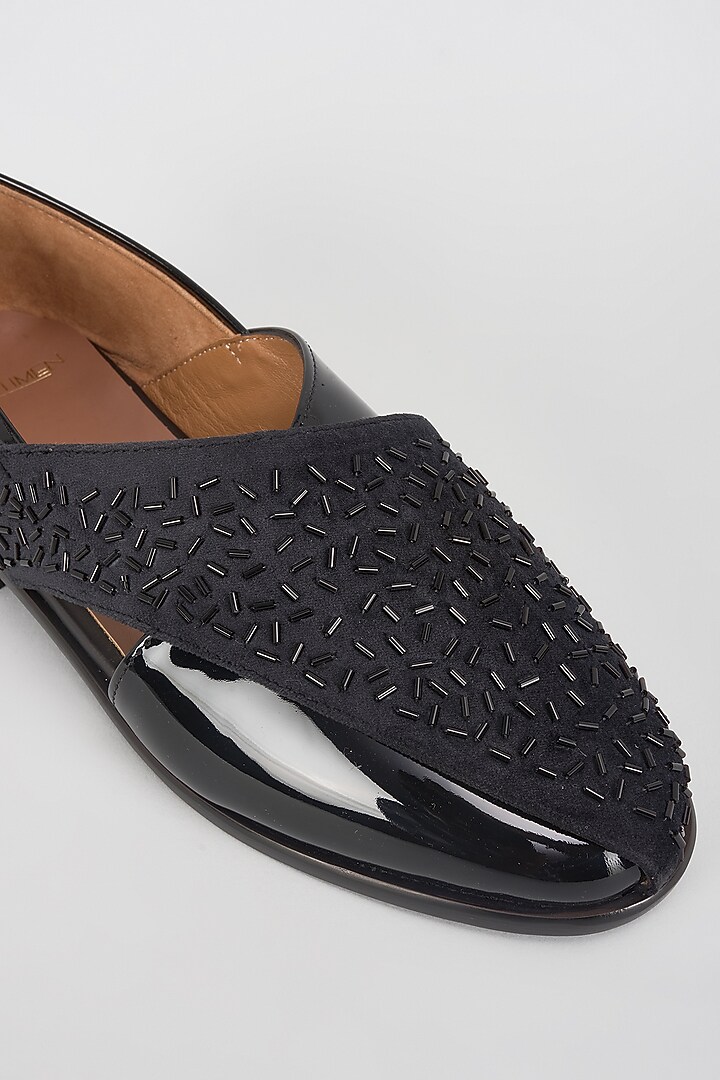 Black Velvet & Patent Leather Hand Embroidered Shoes by ARTIMEN at Pernia's Pop Up Shop
