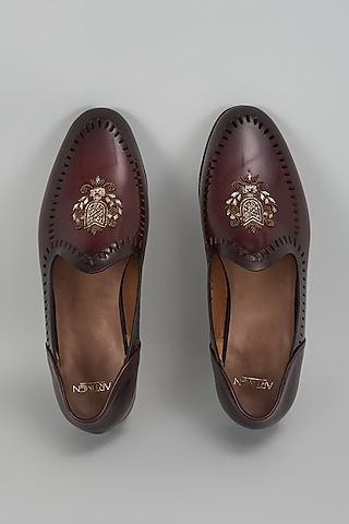 Cherry Leather Hand Embroidered Handcrafted Juttis by ARTIMEN