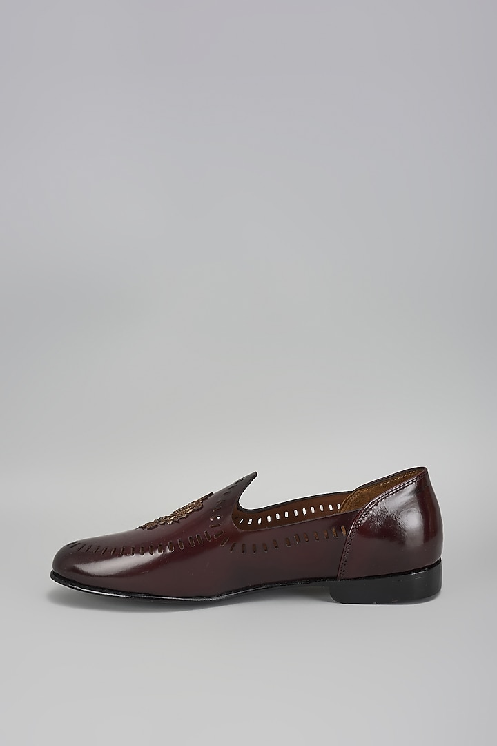 Cherry Leather Hand Embroidered Handcrafted Juttis by ARTIMEN at Pernia's Pop Up Shop