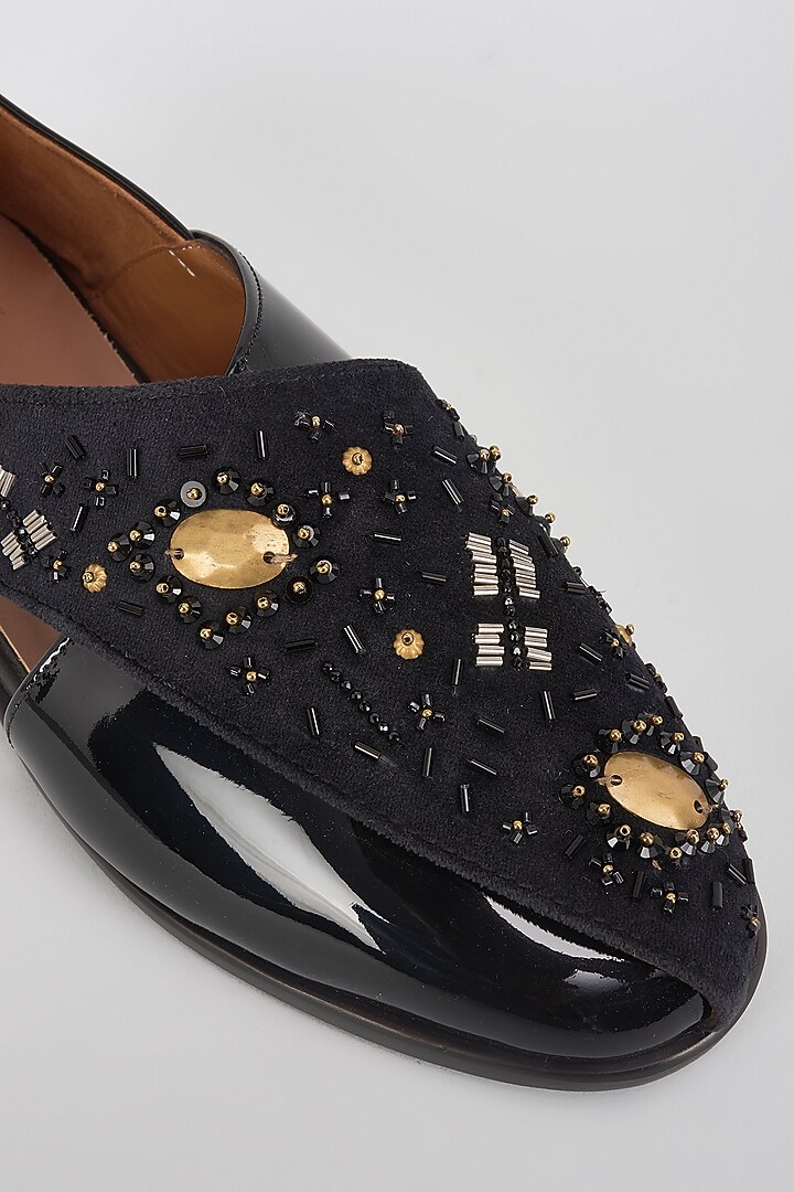 Black Leather Hand Embroidered Peshawaris by ARTIMEN at Pernia's Pop Up Shop
