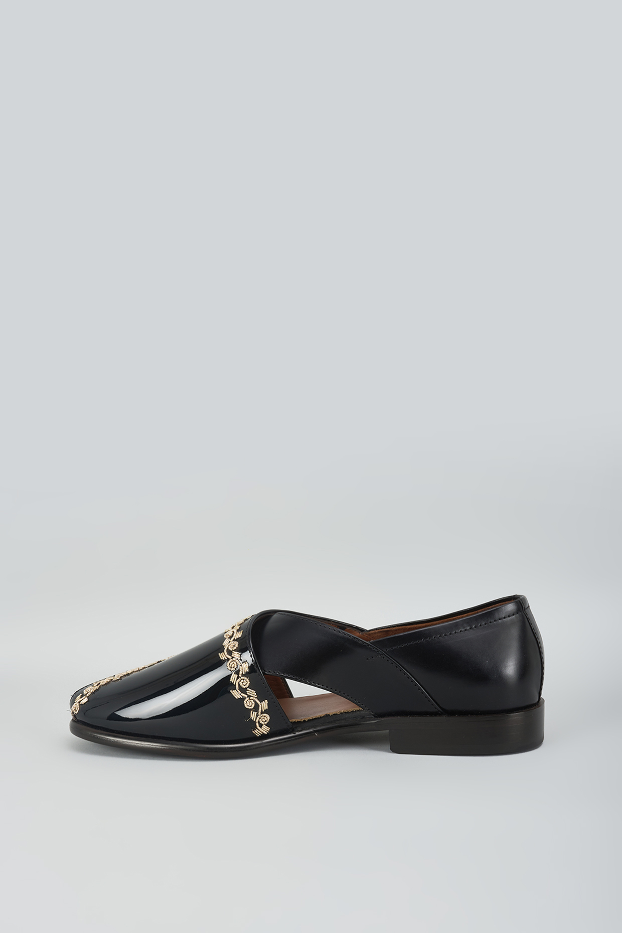 Black Leather Hand Embroidered Shoes by ARTIMEN