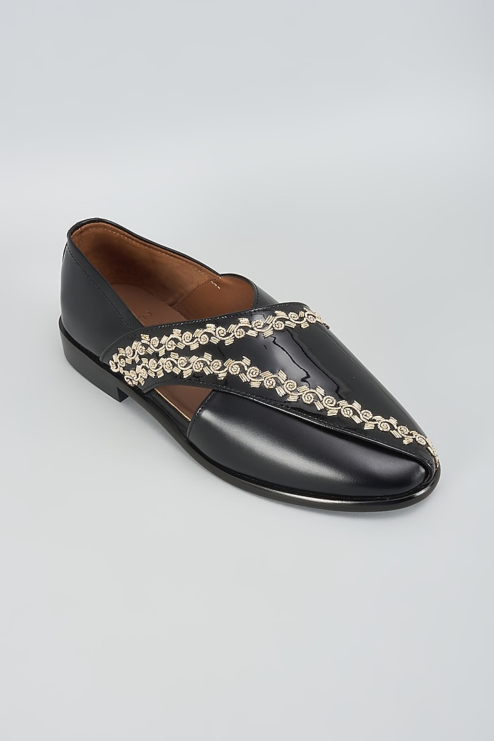 Black Leather Hand Embroidered Shoes by ARTIMEN at Pernia's Pop Up Shop