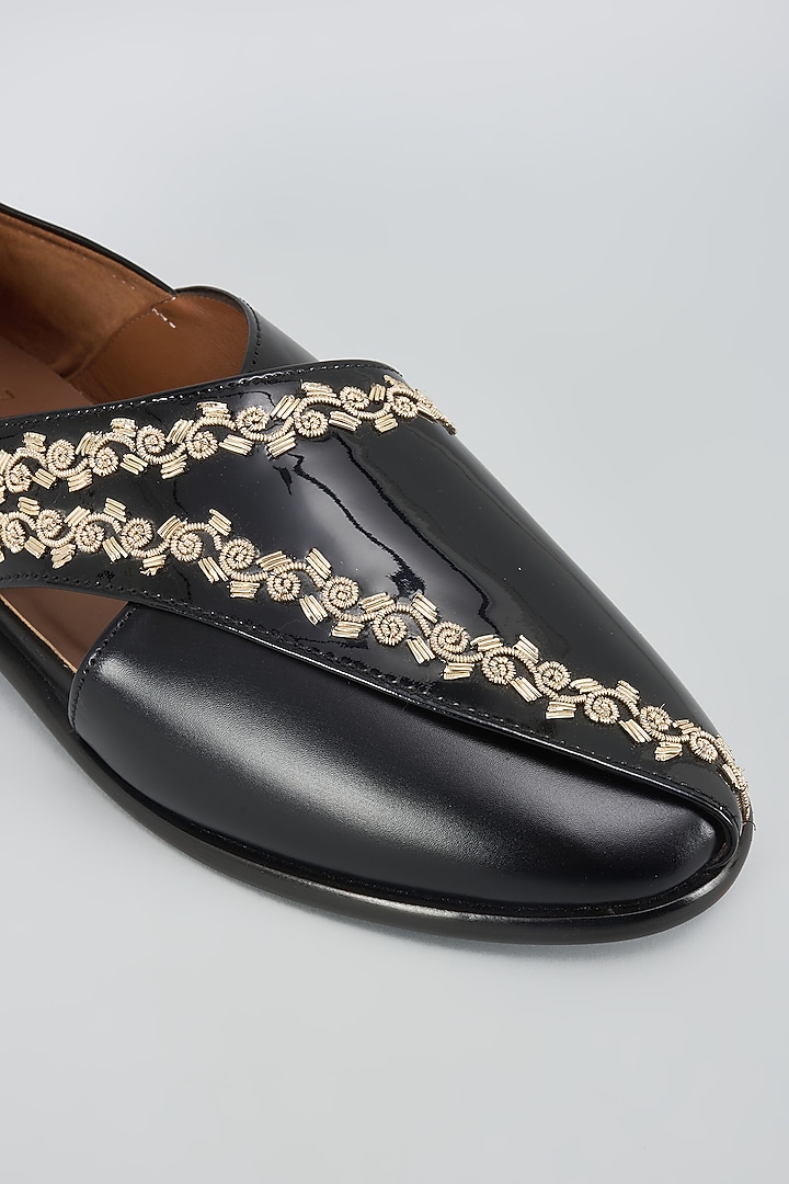 Black Leather Hand Embroidered Shoes by ARTIMEN at Pernia's Pop Up Shop