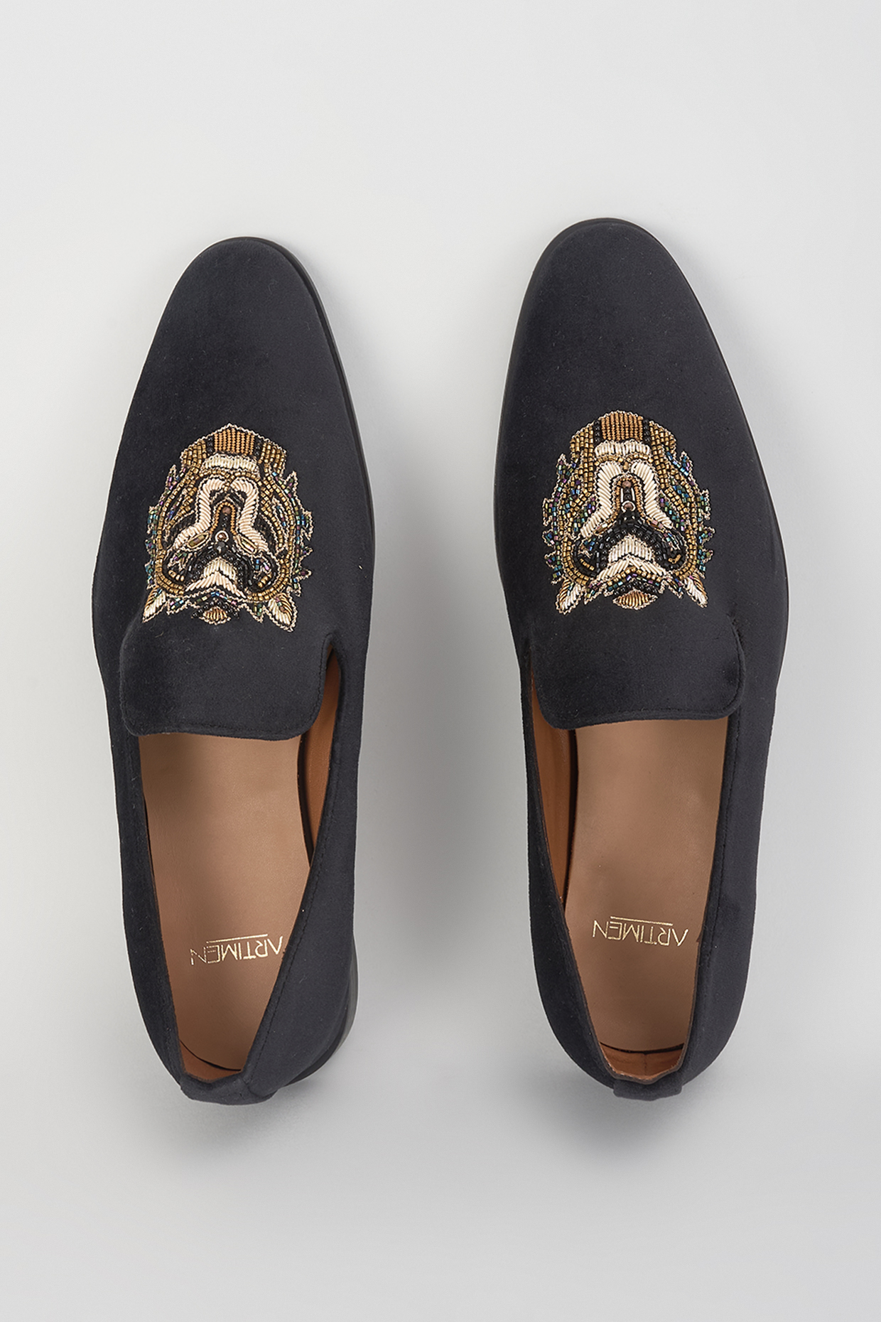 Blue Velvet Hand Embroidered Shoes by ARTIMEN