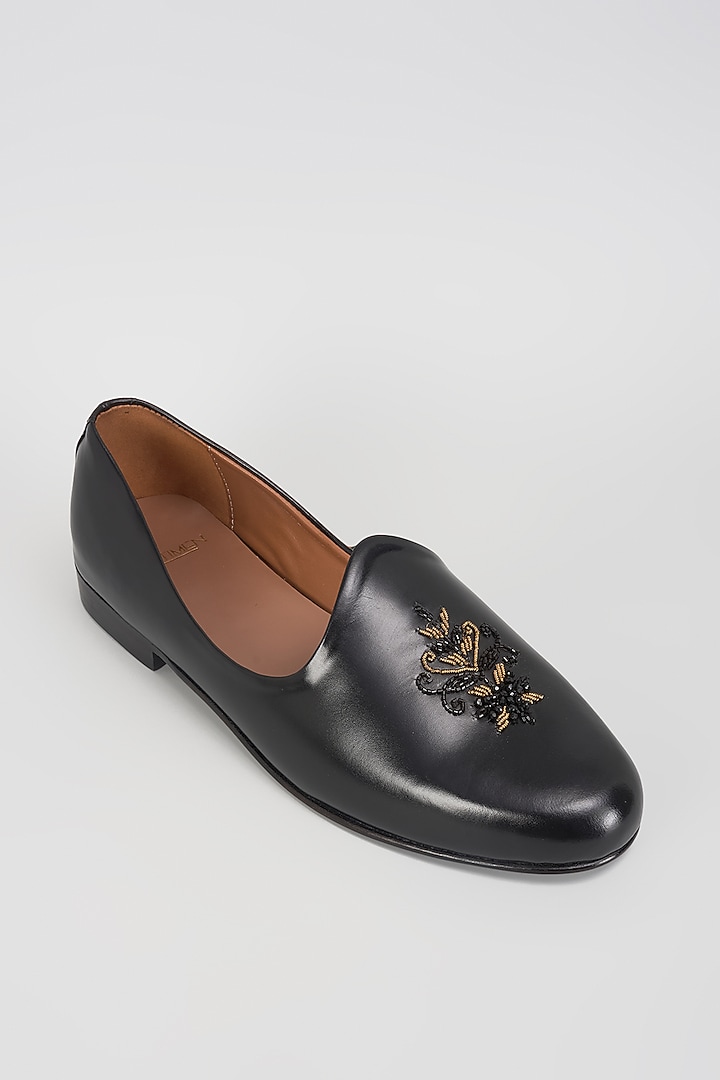 Black Leather Mojaris by ARTIMEN at Pernia's Pop Up Shop
