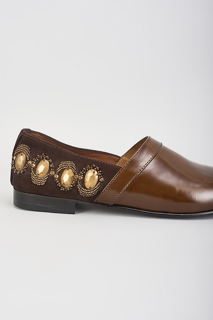 Brown Leather Hand Embroidered Shoes by ARTIMEN at Pernia's Pop Up Shop