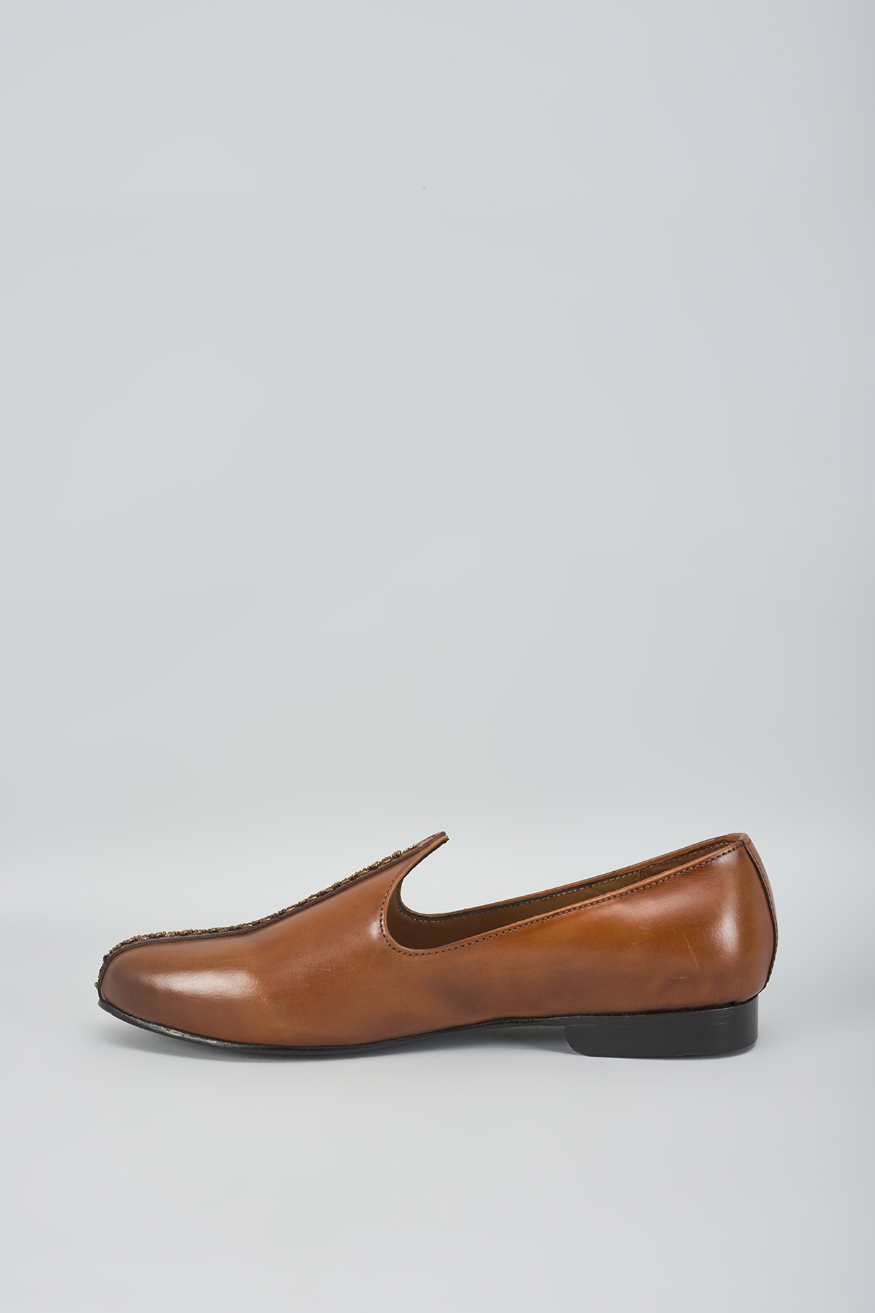 Tan Leather Hand Embroidery Shoes by ARTIMEN