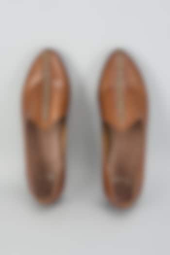 Tan Leather Hand Embroidery Shoes by ARTIMEN at Pernia's Pop Up Shop