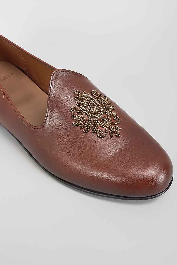 Brown Leather Mojaris by ARTIMEN at Pernia's Pop Up Shop