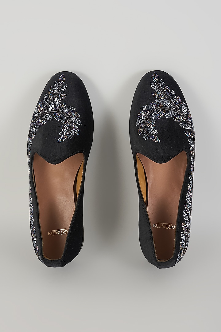 Black Leather Mojaris by ARTIMEN at Pernia's Pop Up Shop
