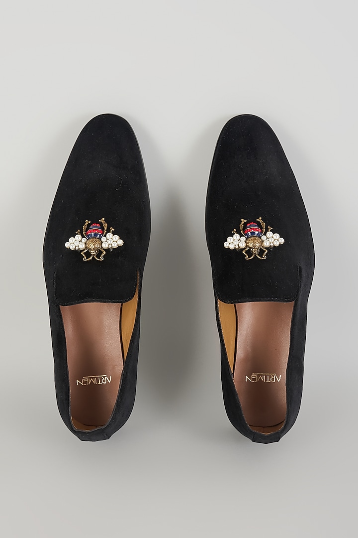 Black Leather Mojaris by ARTIMEN at Pernia's Pop Up Shop