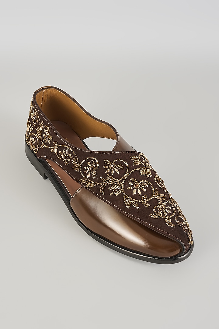 Brown Leather Mojaris by ARTIMEN at Pernia's Pop Up Shop