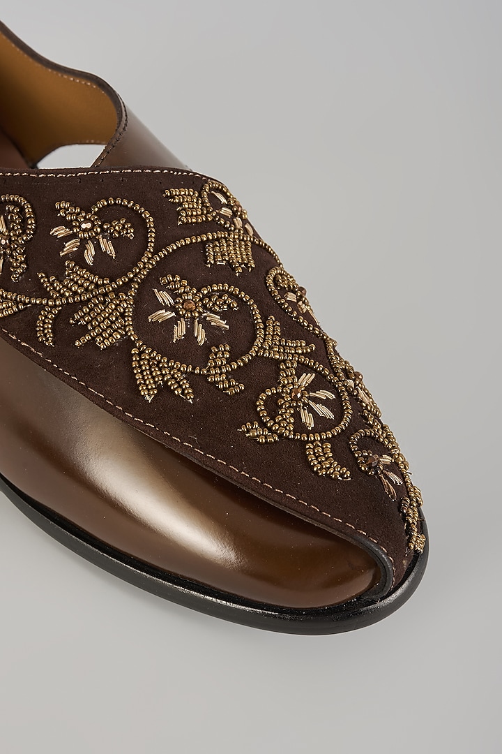 Brown Leather Mojaris by ARTIMEN at Pernia's Pop Up Shop