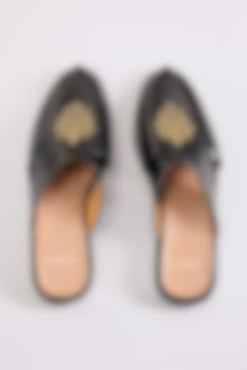 Black Leather Peshwaris by ARTIMEN at Pernia's Pop Up Shop