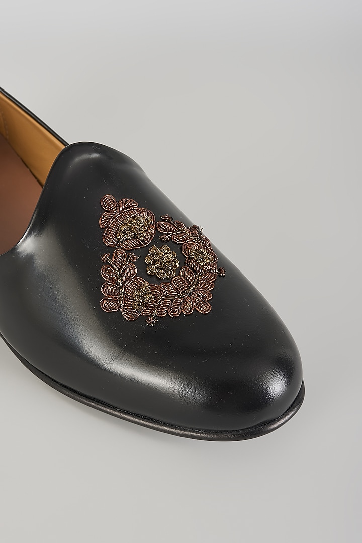 Black Leather Mojaris by ARTIMEN at Pernia's Pop Up Shop