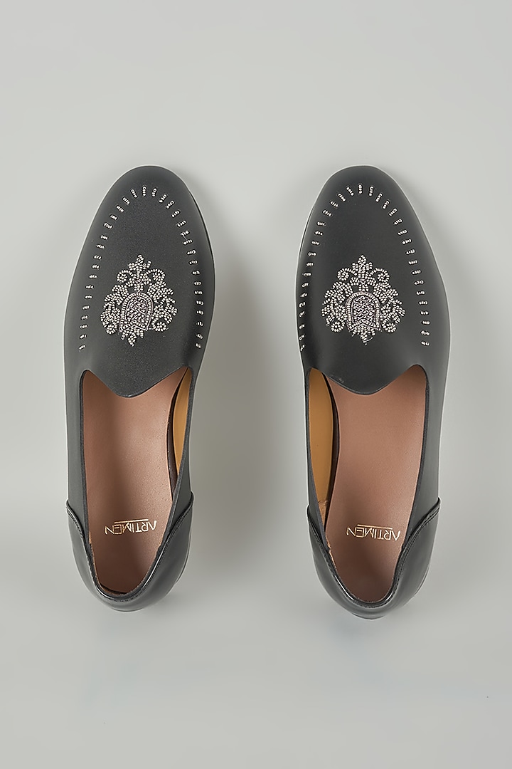 Black Leather Mojaris by ARTIMEN at Pernia's Pop Up Shop