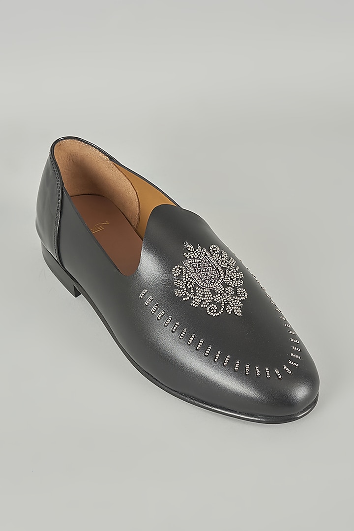 Black Leather Mojaris by ARTIMEN at Pernia's Pop Up Shop