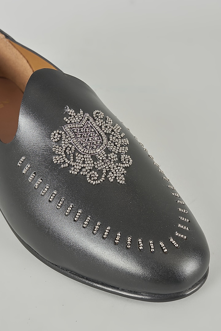 Black Leather Mojaris by ARTIMEN at Pernia's Pop Up Shop