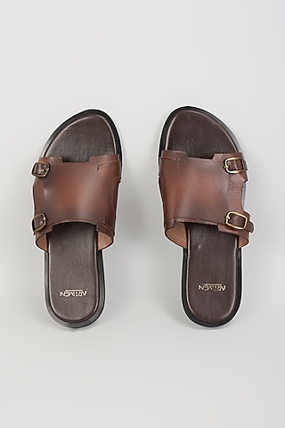 Brown Leather Sandals by ARTIMEN