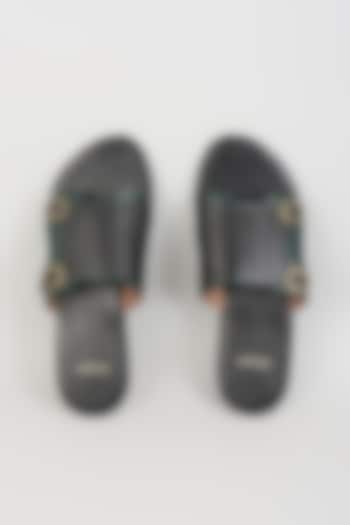 Black & Green Leather Sandals by ARTIMEN at Pernia's Pop Up Shop