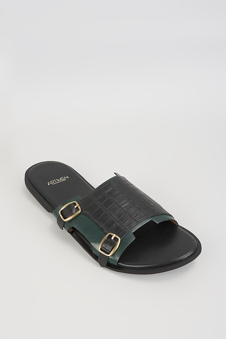 Black & Green Leather Sandals by ARTIMEN at Pernia's Pop Up Shop