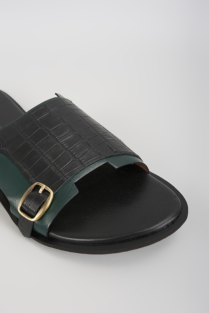 Black & Green Leather Sandals by ARTIMEN at Pernia's Pop Up Shop