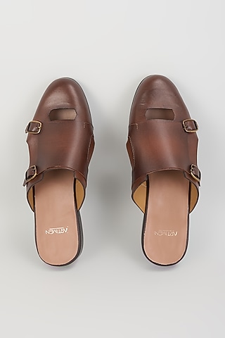 Brown Leather Sandals by ARTIMEN