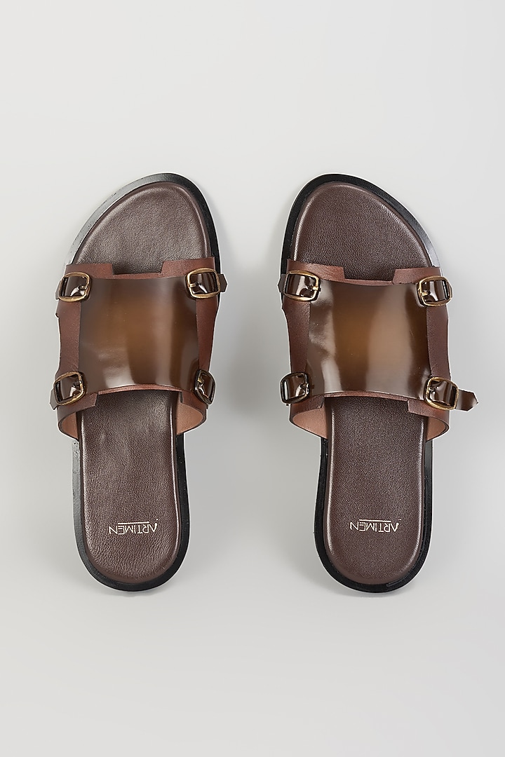 Brushed Brown Leather Sandals by ARTIMEN at Pernia's Pop Up Shop