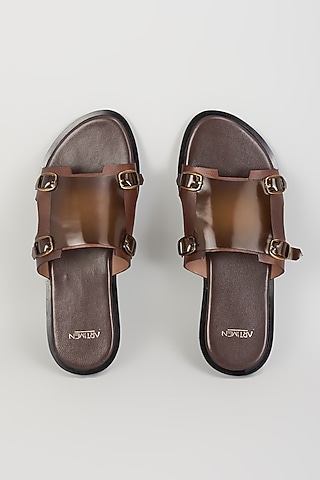 Brushed Brown Leather Sandals by ARTIMEN