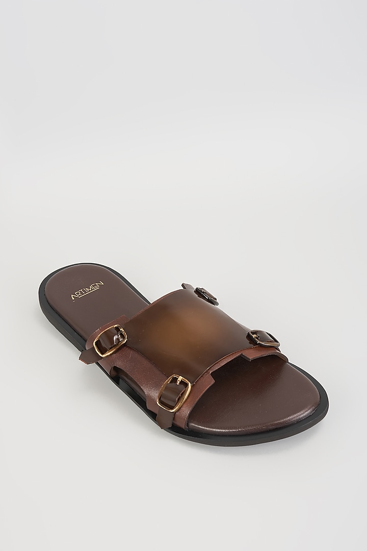Brushed Brown Leather Sandals by ARTIMEN at Pernia's Pop Up Shop
