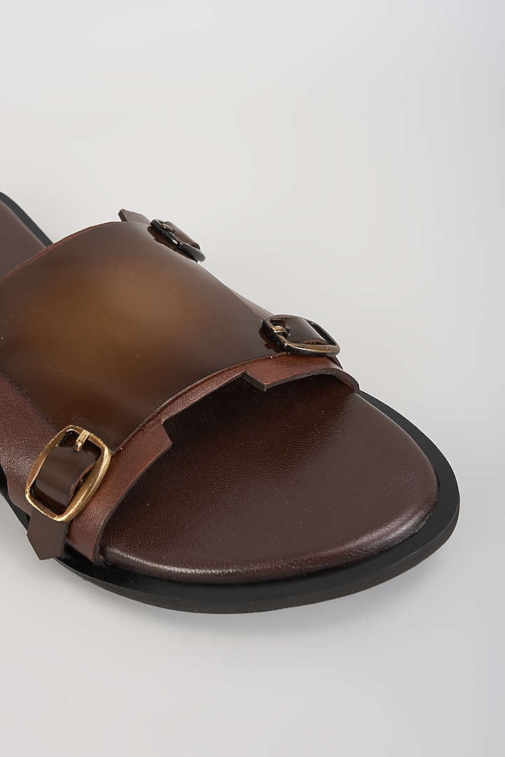 Brushed Brown Leather Sandals by ARTIMEN at Pernia's Pop Up Shop