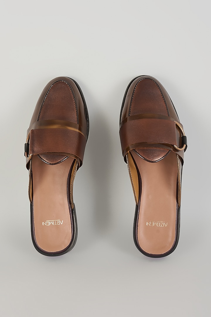 Brown Leather Mules by ARTIMEN at Pernia's Pop Up Shop