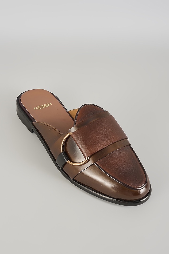Brown Leather Mules by ARTIMEN at Pernia's Pop Up Shop