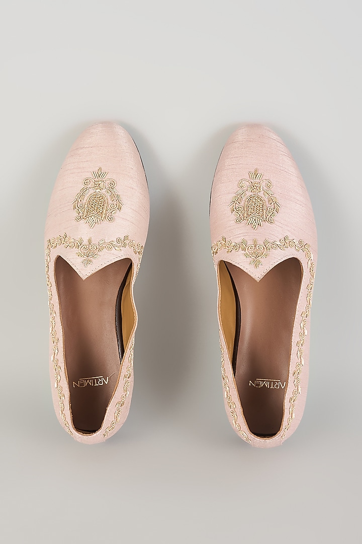 Rust Pink Leather Mojaris by ARTIMEN at Pernia's Pop Up Shop